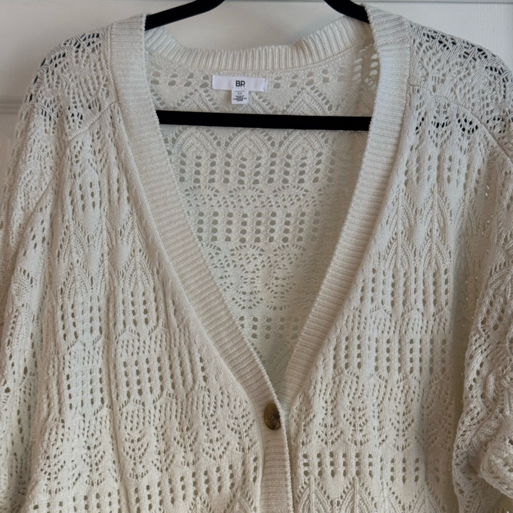 BP Pointelle V-Neck Cardigan 3X Cream - Picture 3 of 7